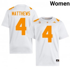 Mike Matthews Tennessee Vols #4 White Women Football Jersey | Stitched NCAA Licensed Gear 94821752