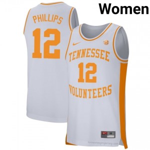 Cade Phillips Tennessee Volunteers #12 White Women Basketball Jersey | Stitched NCAA Licensed Gear 55181283